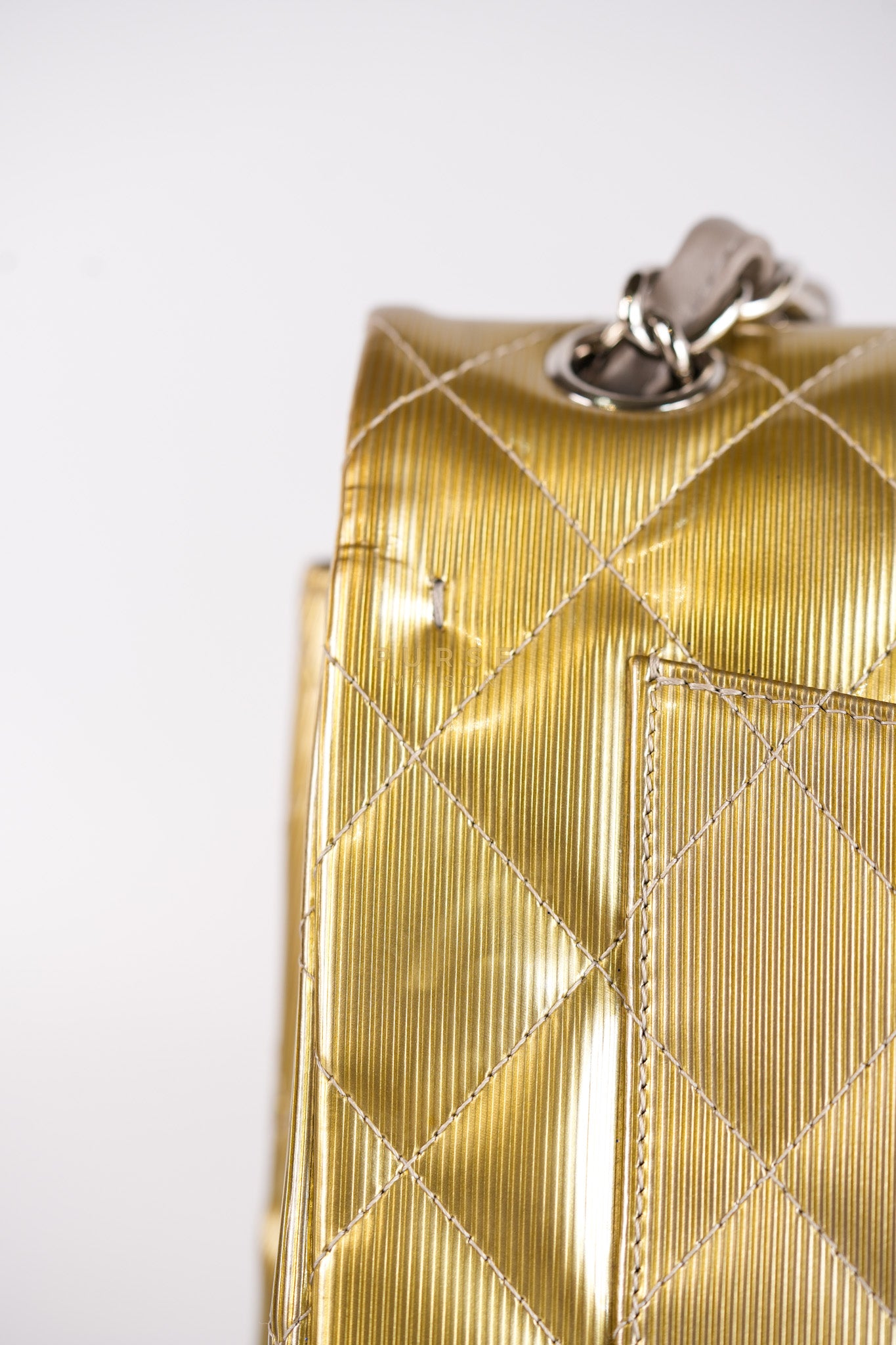 Classic Double Flap Jumbo in Gold Quilted Patent Leather & Silver Hardware Series 17 | Purse Maison Luxury Bags Shop