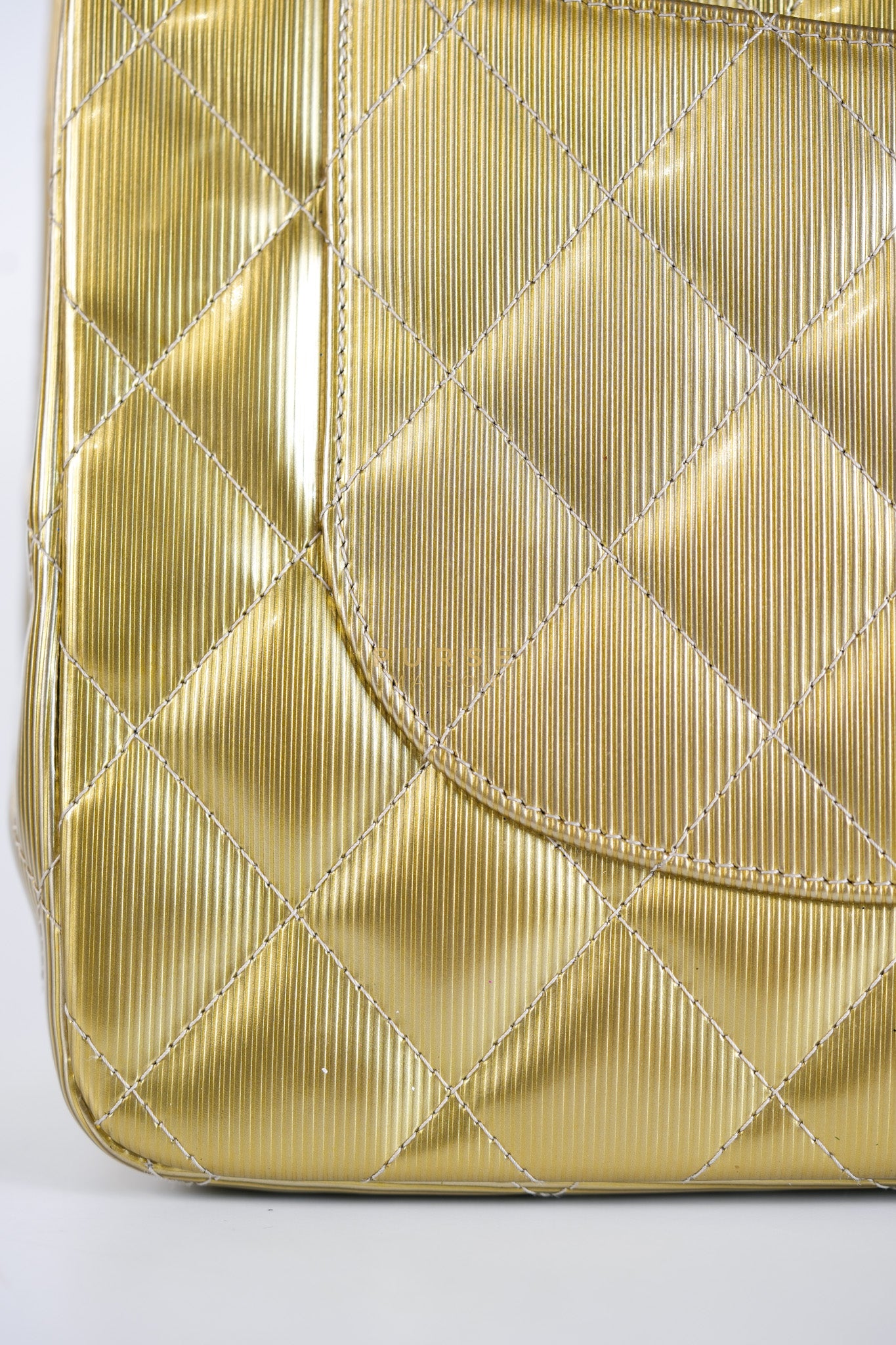 Classic Double Flap Jumbo in Gold Quilted Patent Leather & Silver Hardware Series 17 | Purse Maison Luxury Bags Shop