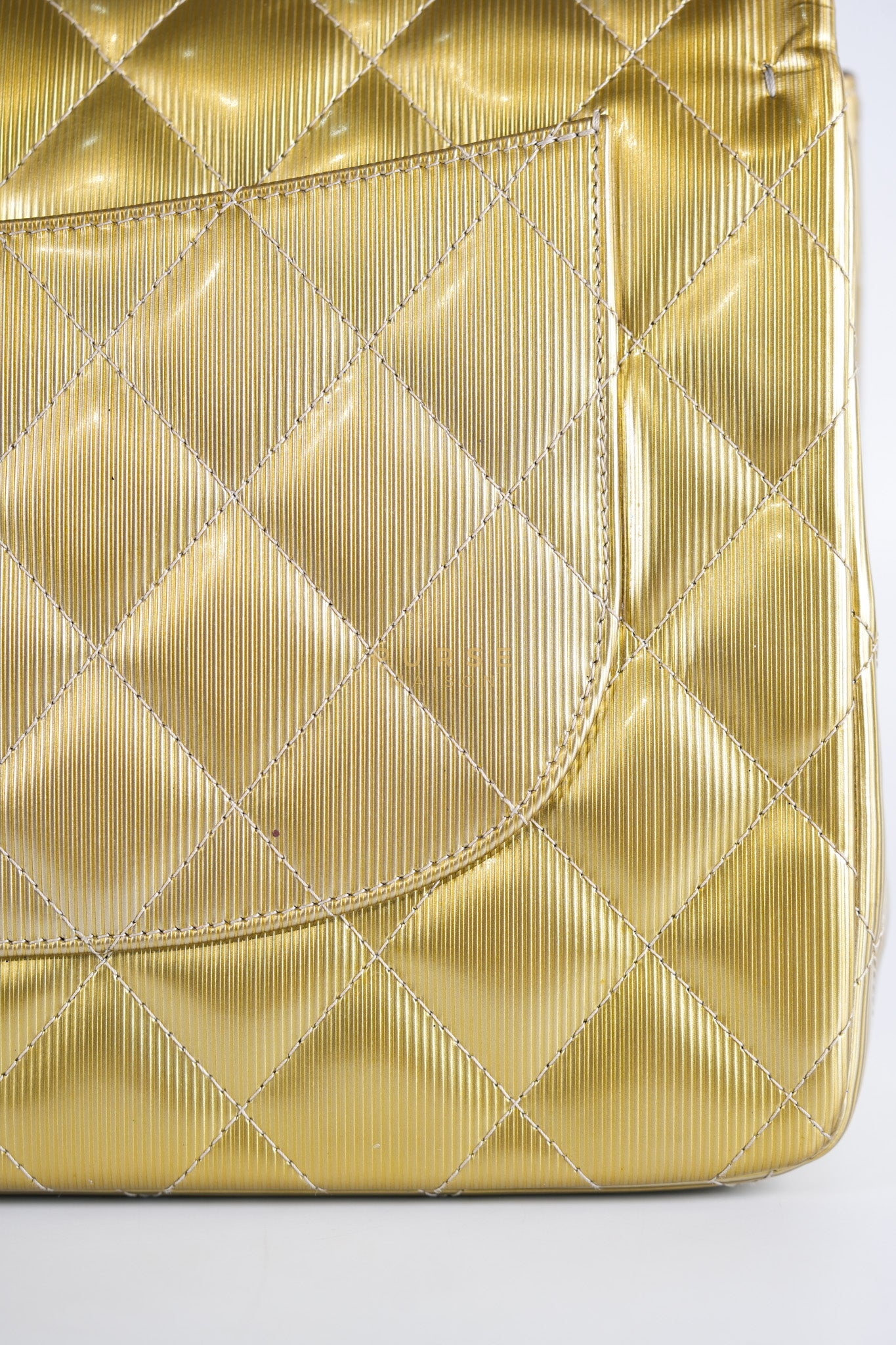 Classic Double Flap Jumbo in Gold Quilted Patent Leather & Silver Hardware Series 17 | Purse Maison Luxury Bags Shop