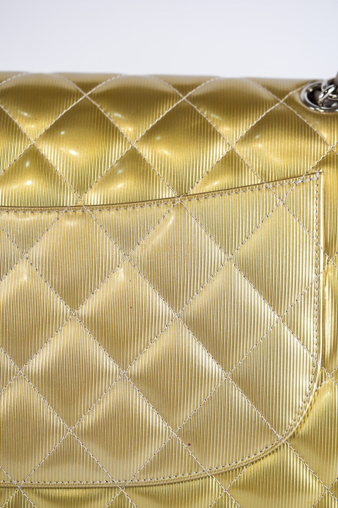 Classic Double Flap Jumbo in Gold Quilted Patent Leather & Silver Hardware Series 17 | Purse Maison Luxury Bags Shop