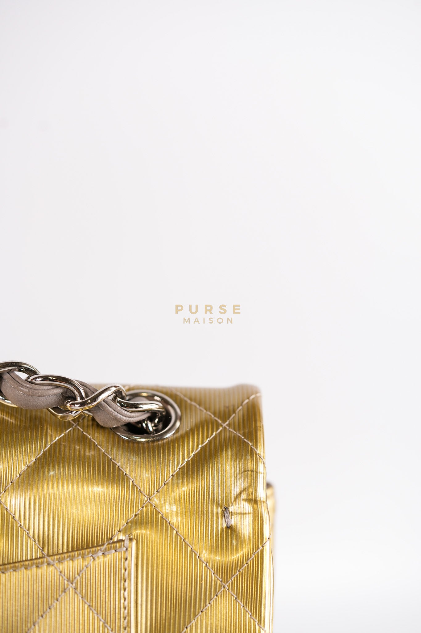 Classic Double Flap Jumbo in Gold Quilted Patent Leather & Silver Hardware Series 17 | Purse Maison Luxury Bags Shop