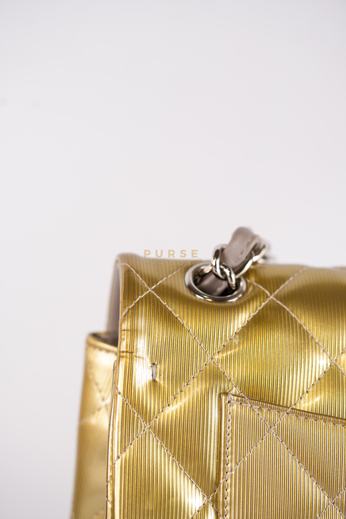 Classic Double Flap Jumbo in Gold Quilted Patent Leather & Silver Hardware Series 17 | Purse Maison Luxury Bags Shop