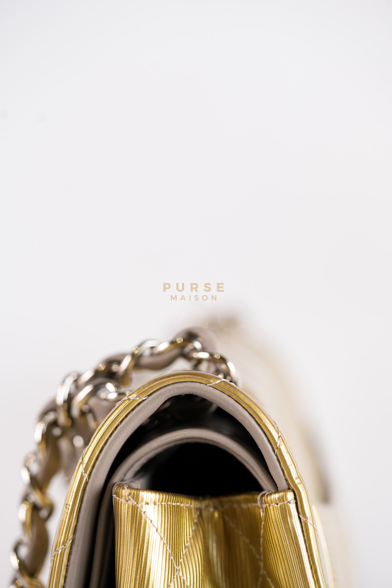 Classic Double Flap Jumbo in Gold Quilted Patent Leather & Silver Hardware Series 17 | Purse Maison Luxury Bags Shop