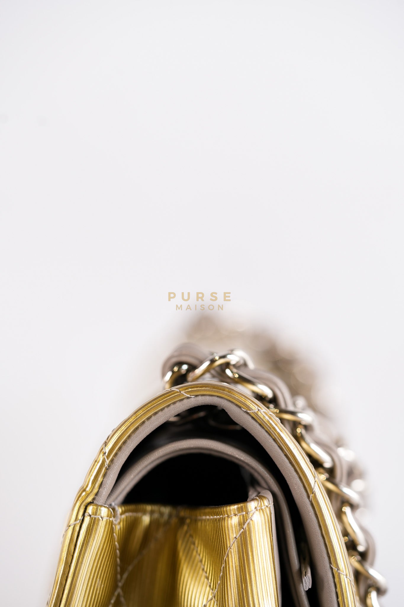 Classic Double Flap Jumbo in Gold Quilted Patent Leather & Silver Hardware Series 17 | Purse Maison Luxury Bags Shop