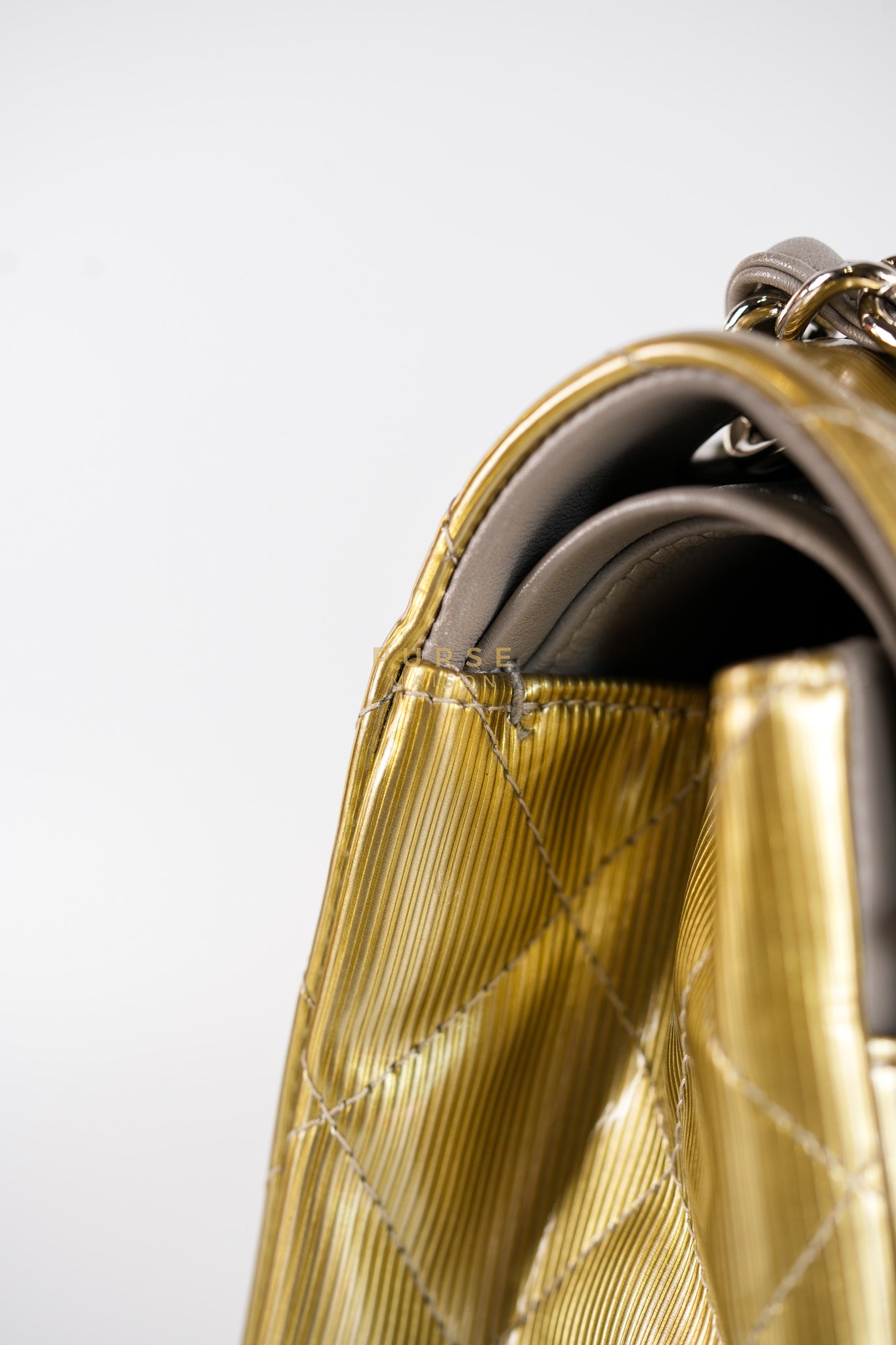 Classic Double Flap Jumbo in Gold Quilted Patent Leather & Silver Hardware Series 17 | Purse Maison Luxury Bags Shop