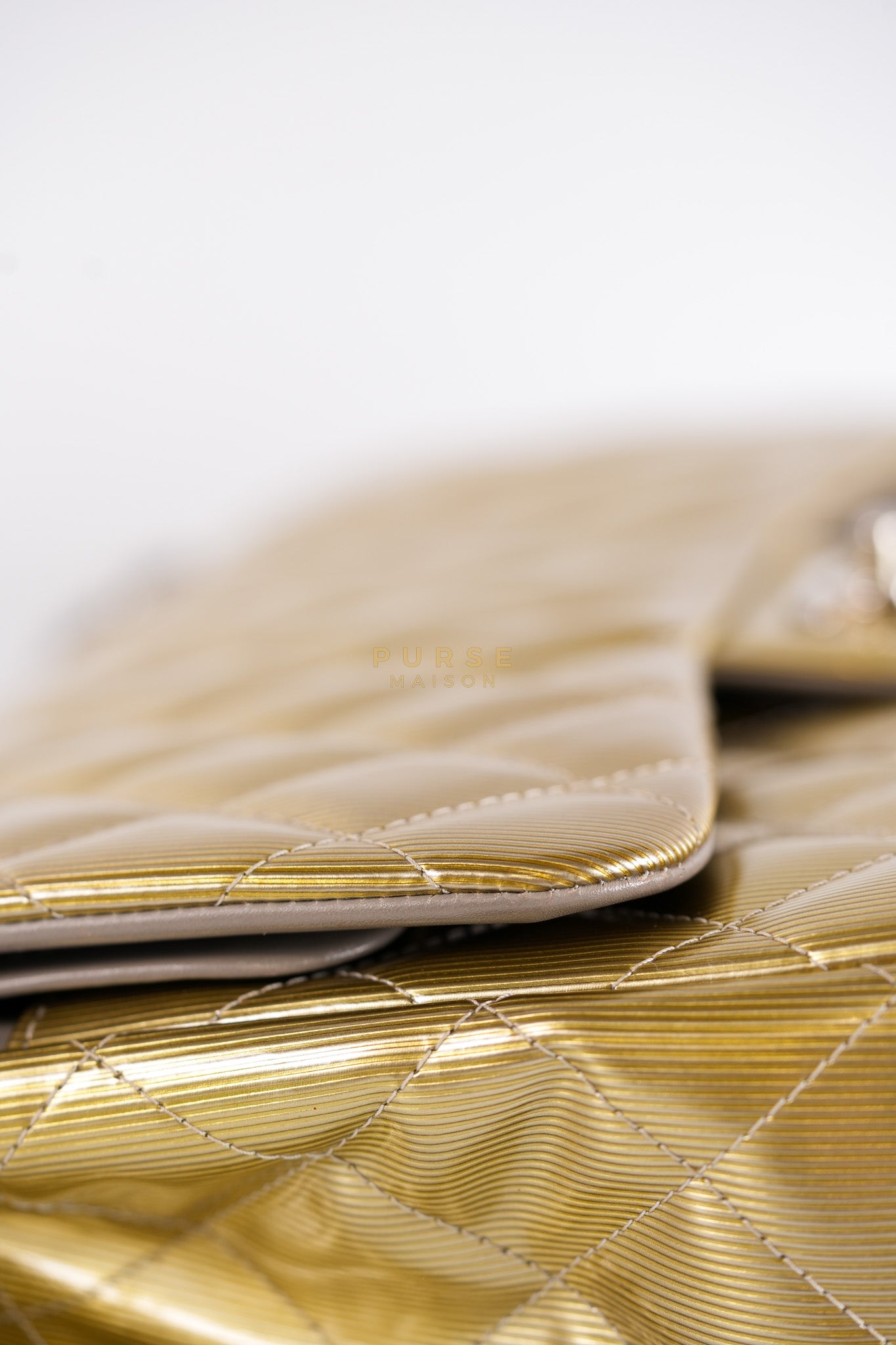 Classic Double Flap Jumbo in Gold Quilted Patent Leather & Silver Hardware Series 17 | Purse Maison Luxury Bags Shop