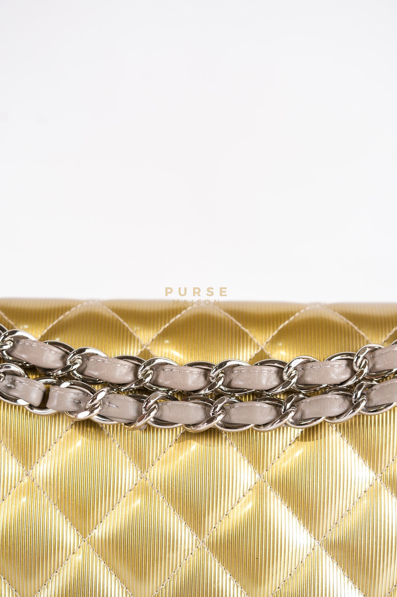 Classic Double Flap Jumbo in Gold Quilted Patent Leather & Silver Hardware Series 17 | Purse Maison Luxury Bags Shop