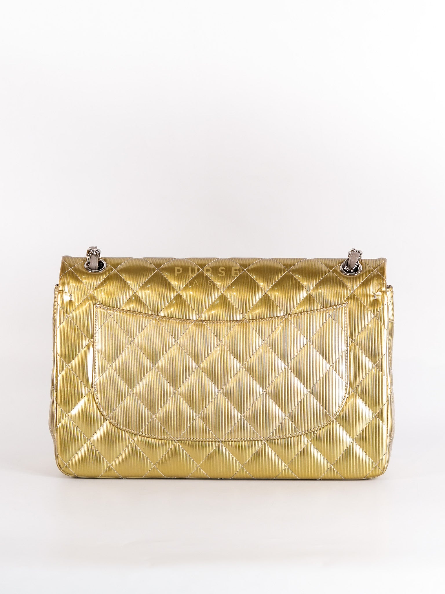 Classic Double Flap Jumbo in Gold Quilted Patent Leather & Silver Hardware Series 17 | Purse Maison Luxury Bags Shop