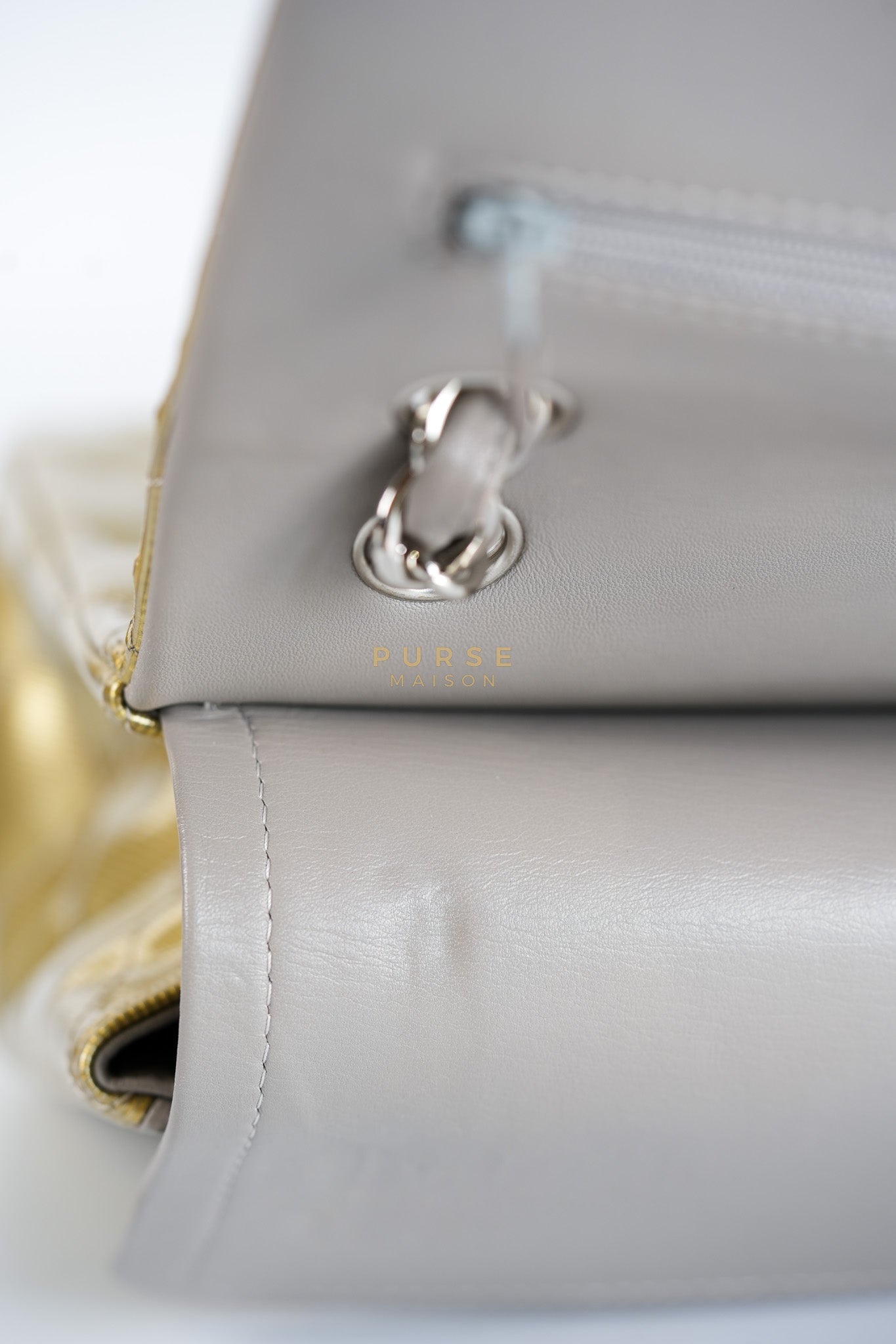 Classic Double Flap Jumbo in Gold Quilted Patent Leather & Silver Hardware Series 17 | Purse Maison Luxury Bags Shop