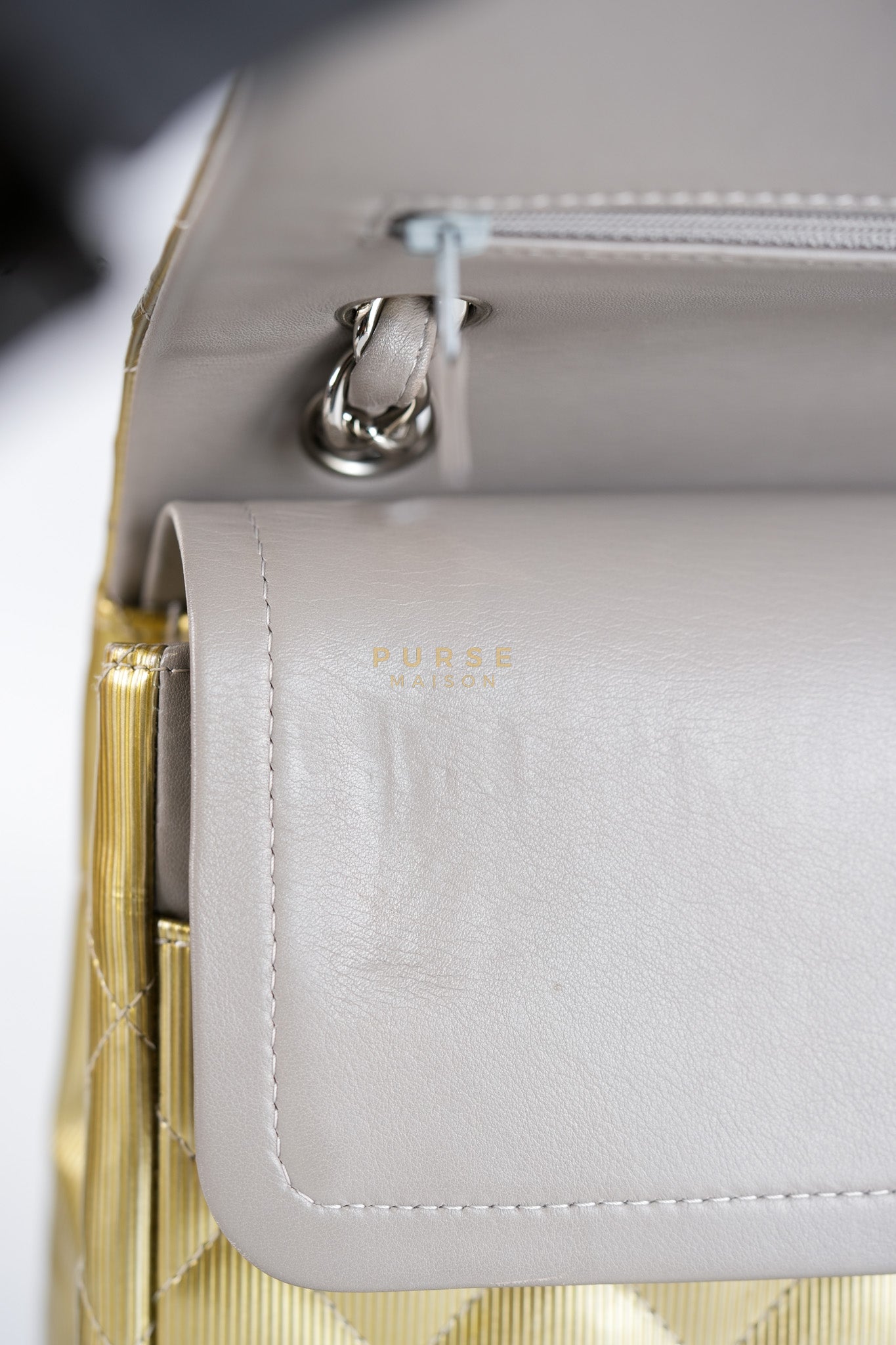 Classic Double Flap Jumbo in Gold Quilted Patent Leather & Silver Hardware Series 17 | Purse Maison Luxury Bags Shop