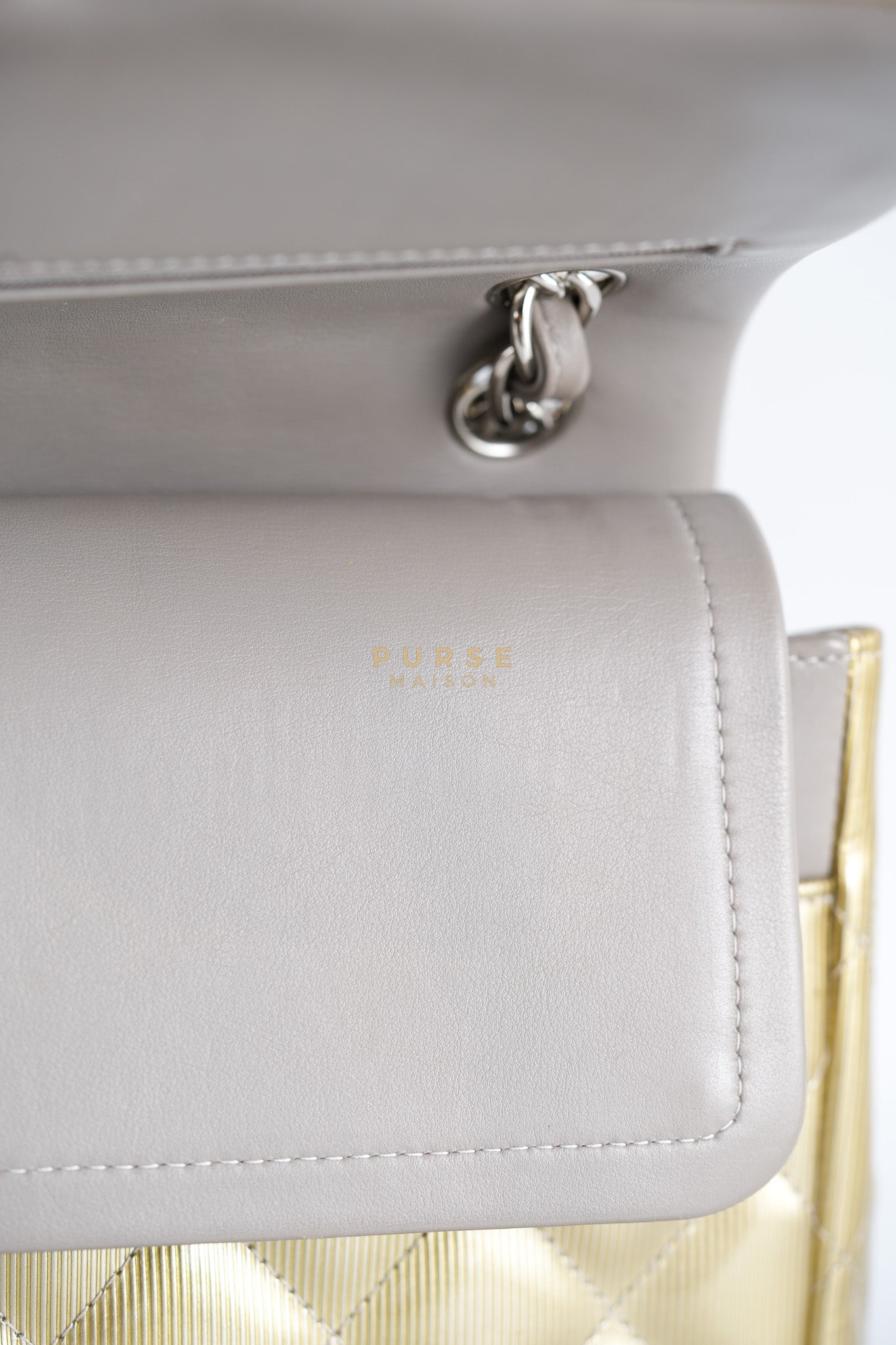 Classic Double Flap Jumbo in Gold Quilted Patent Leather & Silver Hardware Series 17 | Purse Maison Luxury Bags Shop