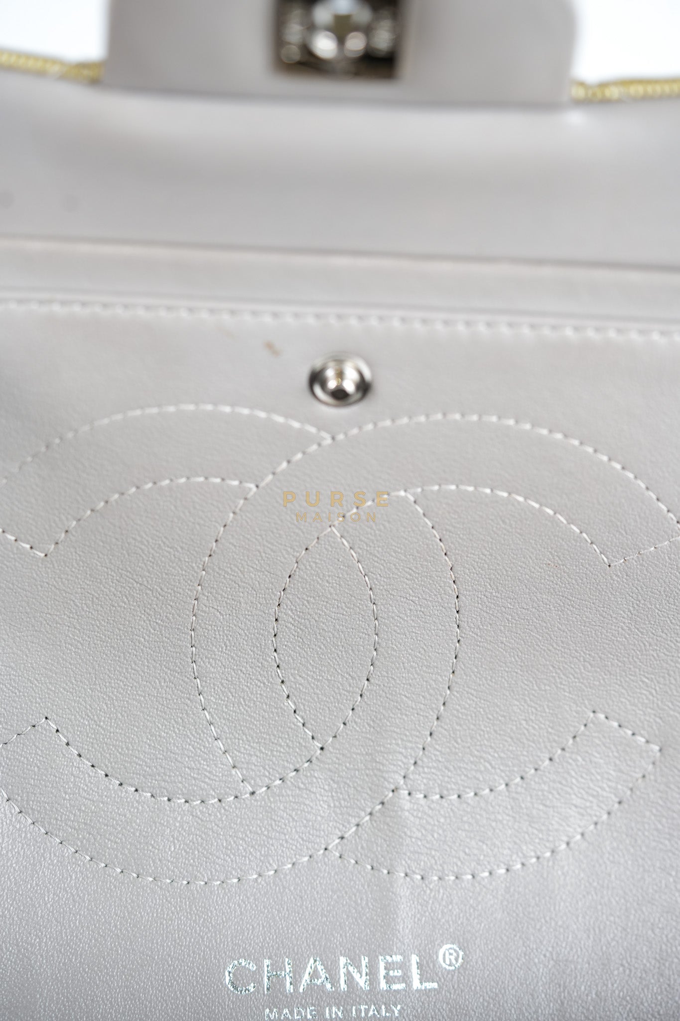 Classic Double Flap Jumbo in Gold Quilted Patent Leather & Silver Hardware Series 17 | Purse Maison Luxury Bags Shop