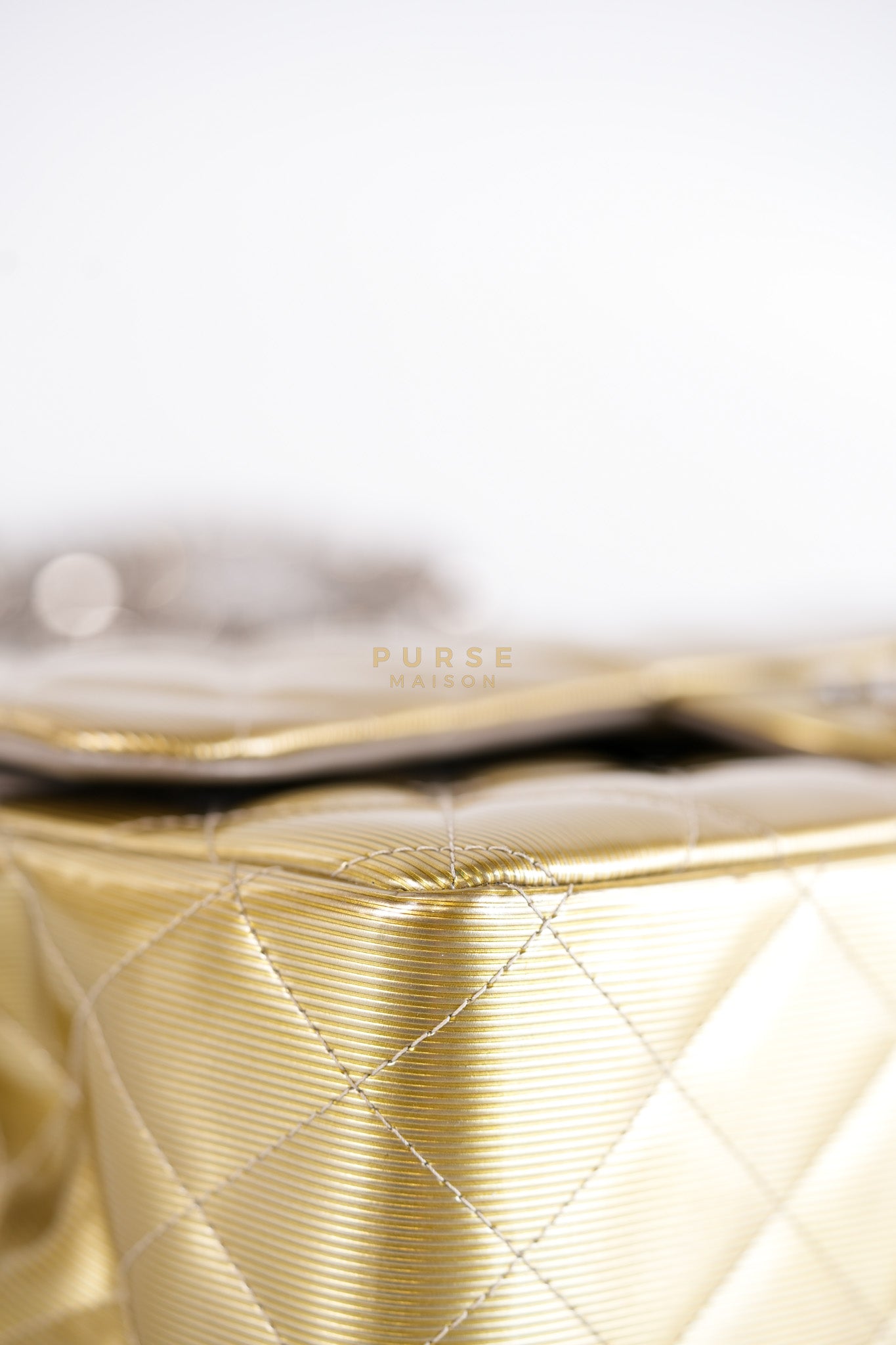 Classic Double Flap Jumbo in Gold Quilted Patent Leather & Silver Hardware Series 17 | Purse Maison Luxury Bags Shop