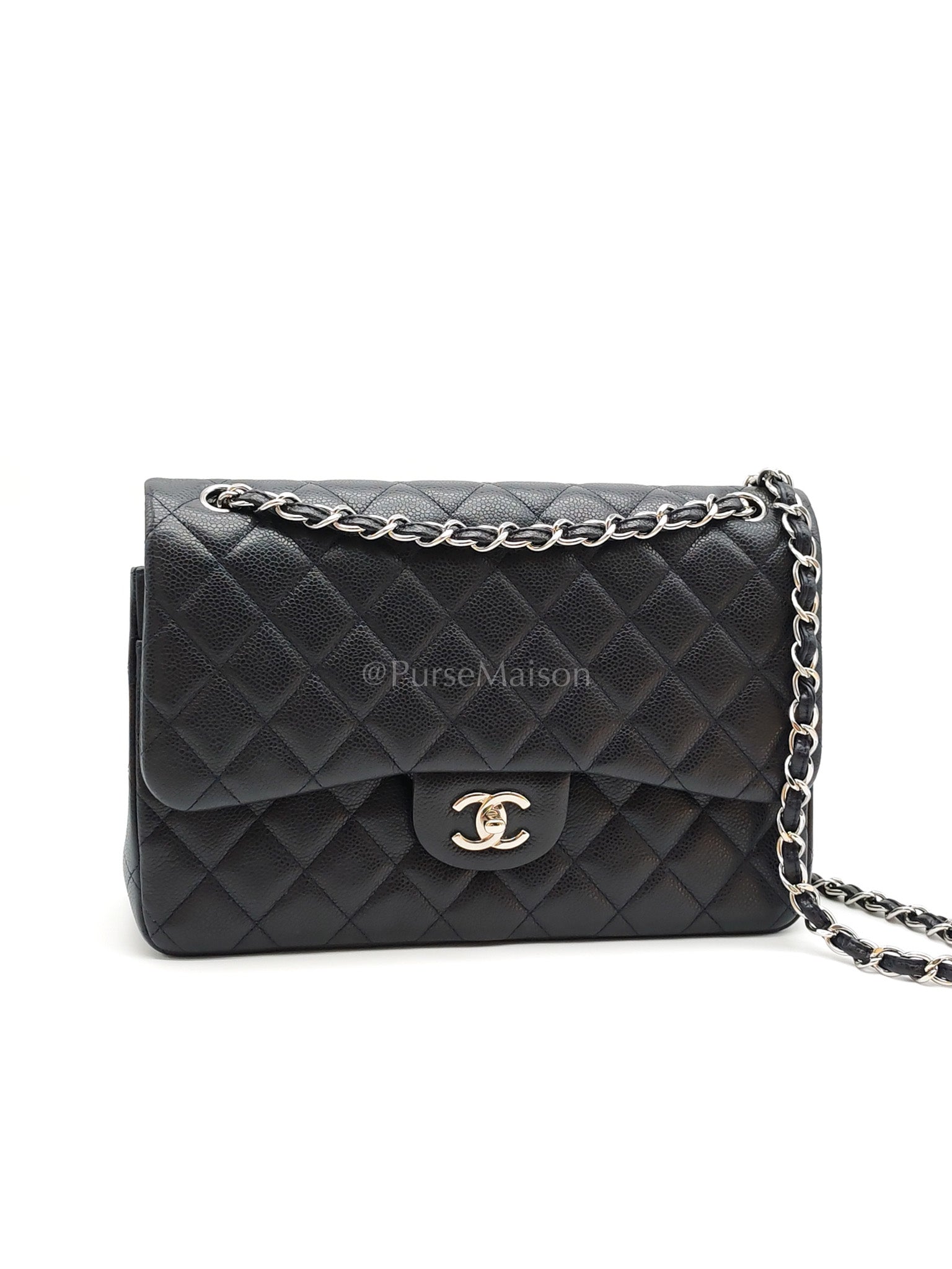Classic Double Flap Jumbo in Midnight Blue Caviar Leather Silver Hardware (Series 18) | Purse Maison Luxury Bags Shop