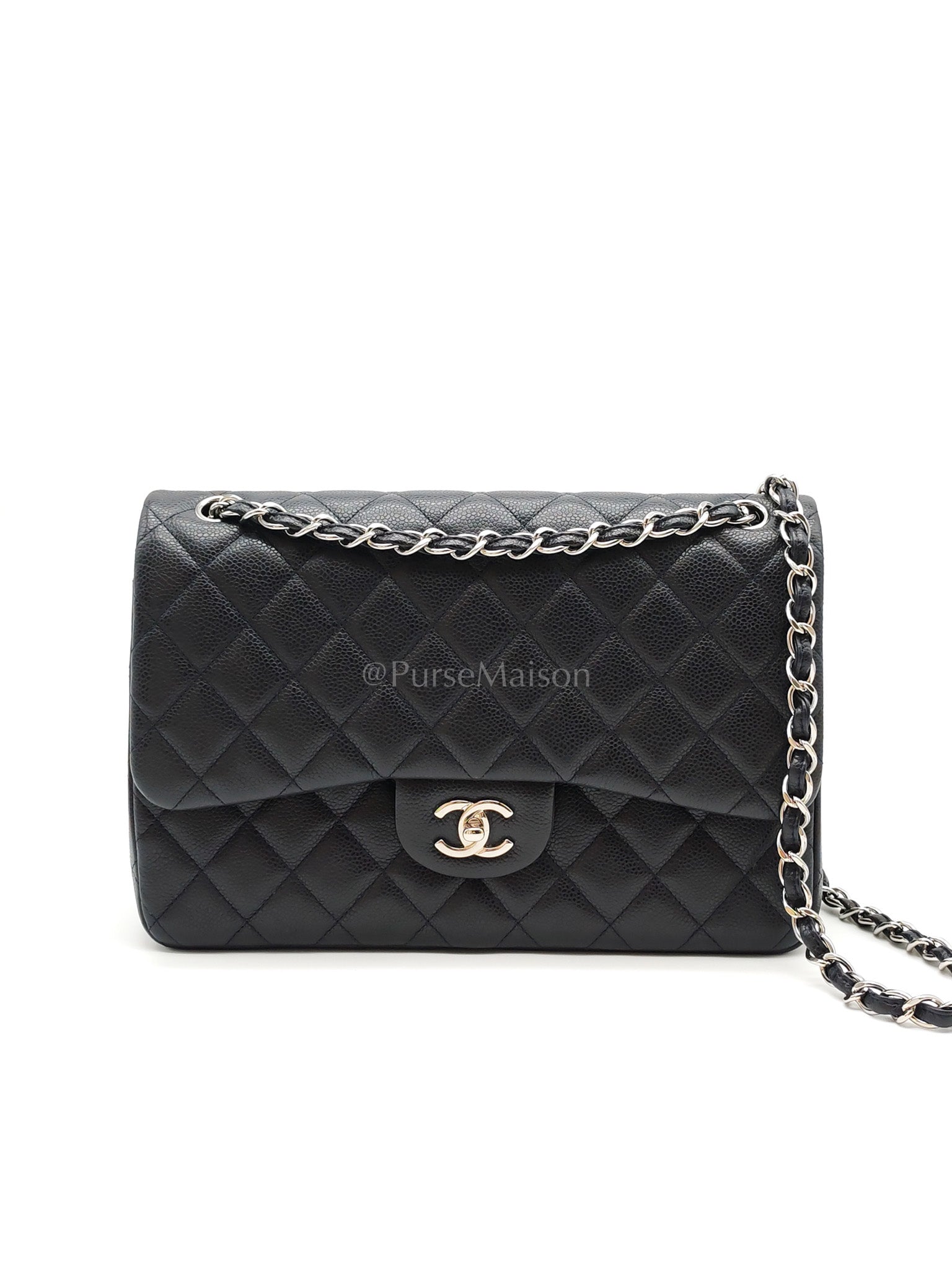 Classic Double Flap Jumbo in Midnight Blue Caviar Leather Silver Hardware (Series 18) | Purse Maison Luxury Bags Shop