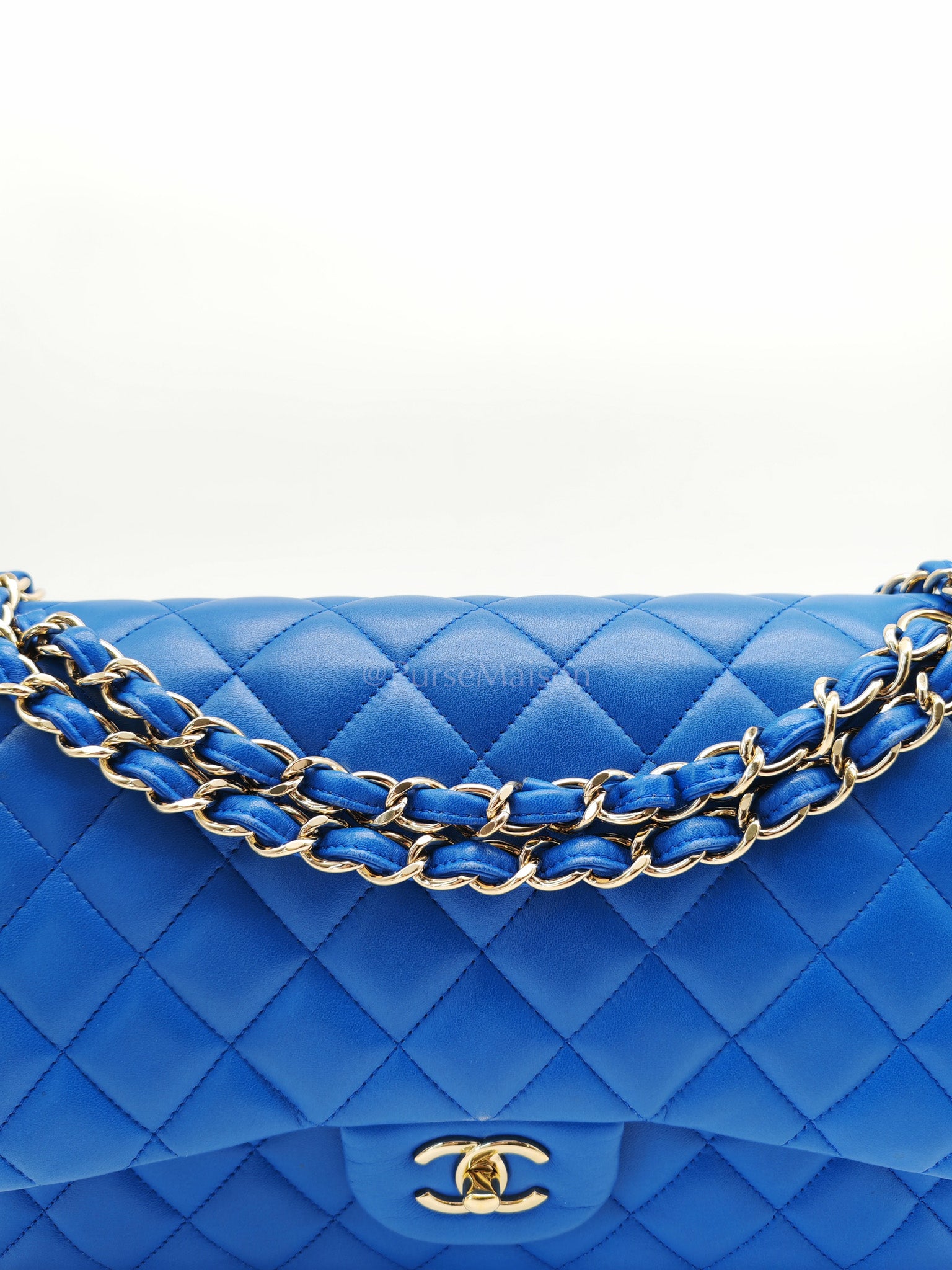 Classic Double Flap Jumbo in Royal Blue Quilted Lambskin Leather and Light Gold Hardware Series 21 | Purse Maison Luxury Bags Shop