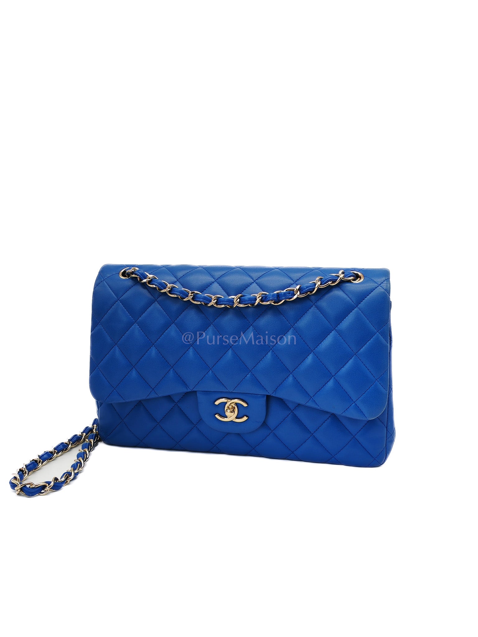 Classic Double Flap Jumbo in Royal Blue Quilted Lambskin Leather and Light Gold Hardware Series 21 | Purse Maison Luxury Bags Shop