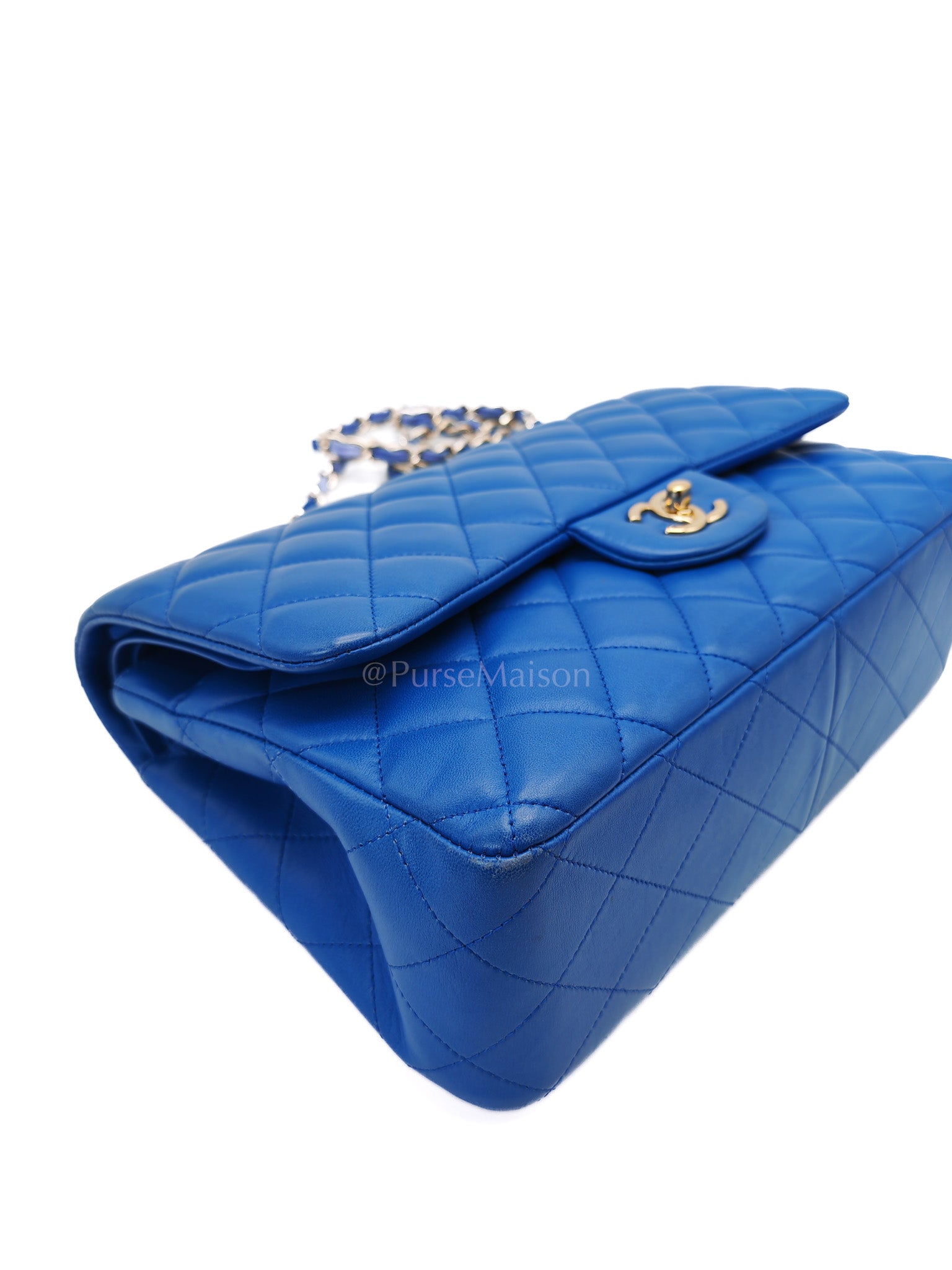 Classic Double Flap Jumbo in Royal Blue Quilted Lambskin Leather and Light Gold Hardware Series 21 | Purse Maison Luxury Bags Shop