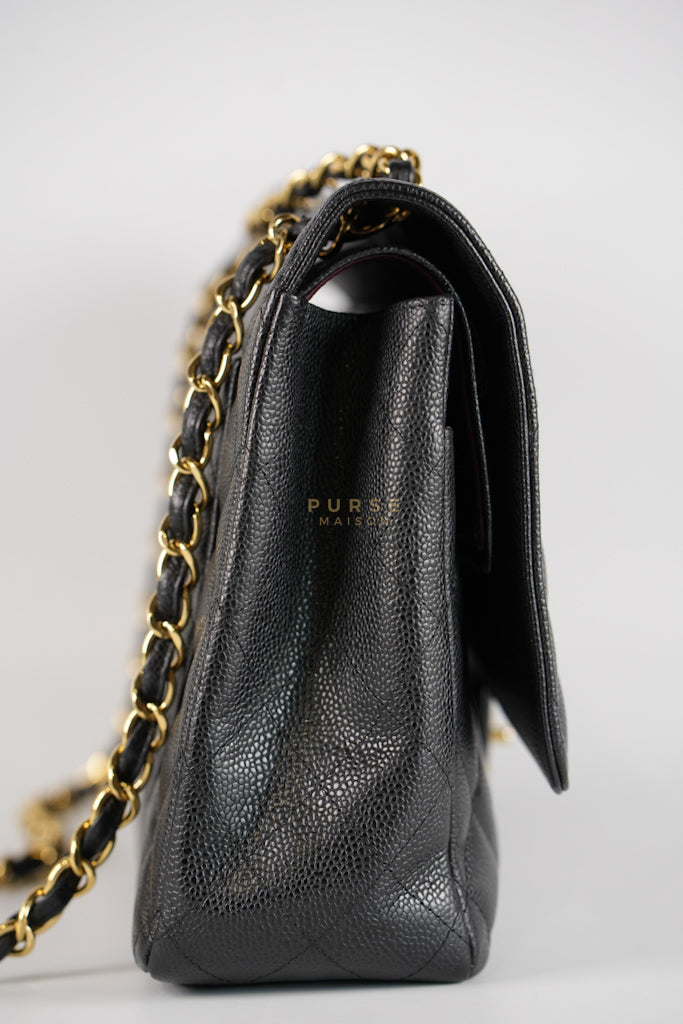 Classic Double Flap Maxi in Black Caviar Leather and Gold Hardware Series 15 | Purse Maison Luxury Bags Shop