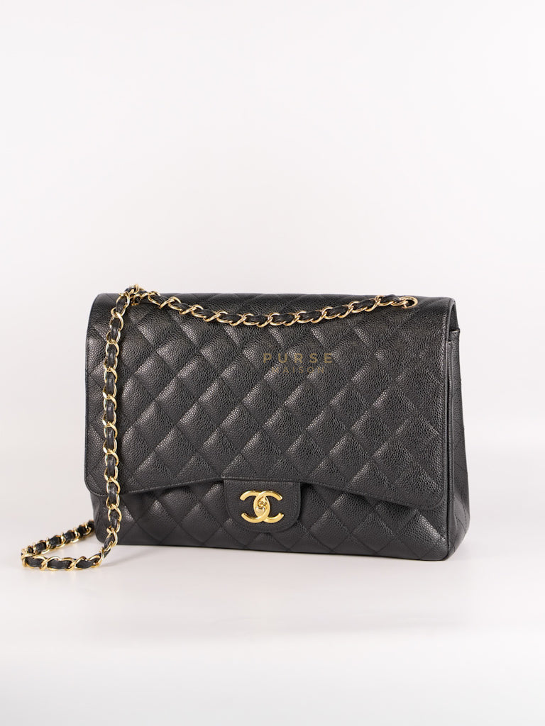 Classic Double Flap Maxi in Black Caviar Leather and Gold Hardware Series 15 | Purse Maison Luxury Bags Shop