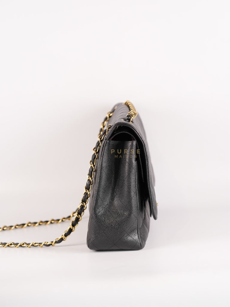 Classic Double Flap Maxi in Black Caviar Leather and Gold Hardware Series 15 | Purse Maison Luxury Bags Shop