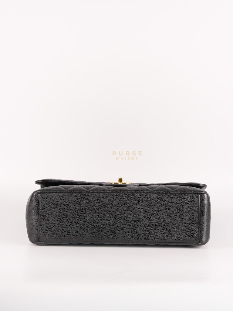 Classic Double Flap Maxi in Black Caviar Leather and Gold Hardware Series 15 | Purse Maison Luxury Bags Shop