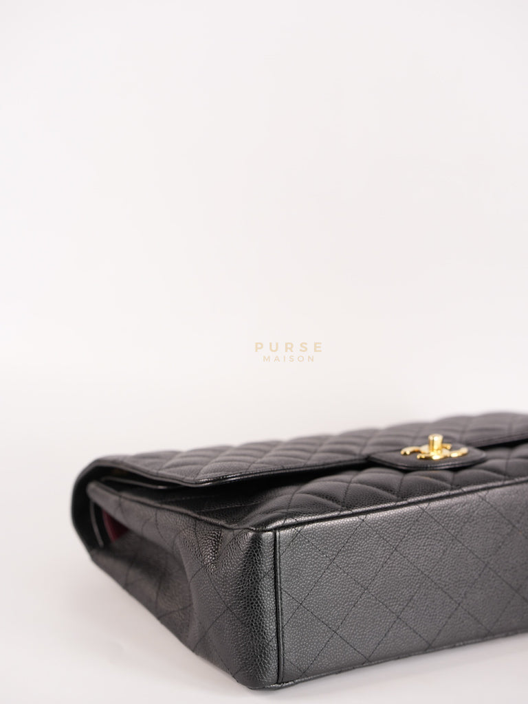 Classic Double Flap Maxi in Black Caviar Leather and Gold Hardware Series 15 | Purse Maison Luxury Bags Shop