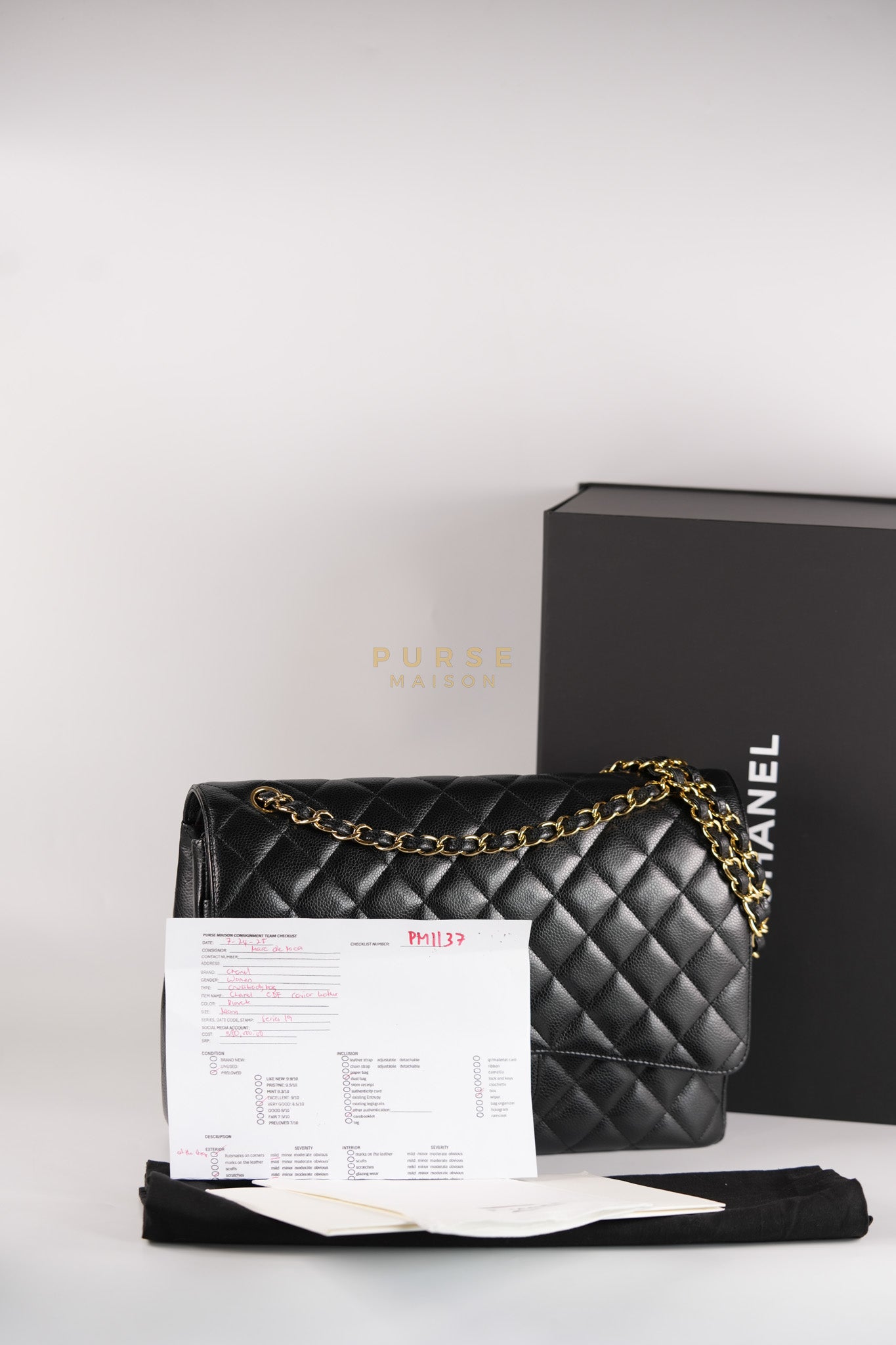 Classic Double Flap Maxi in Black Caviar Leather and Gold Hardware Series 19 | Purse Maison Luxury Bags Shop