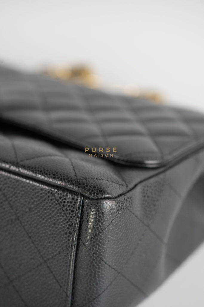 Classic Double Flap Maxi in Black Caviar Leather & Gold Hardware (Series 15) | Purse Maison Luxury Bags Shop