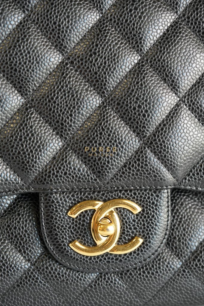 Classic Double Flap Maxi in Black Caviar Leather & Gold Hardware (Series 15) | Purse Maison Luxury Bags Shop