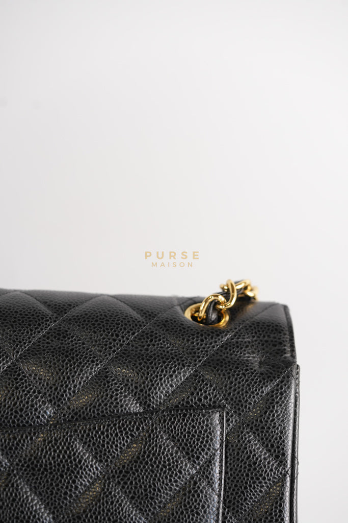 Classic Double Flap Maxi in Black Caviar Leather & Gold Hardware (Series 15) | Purse Maison Luxury Bags Shop
