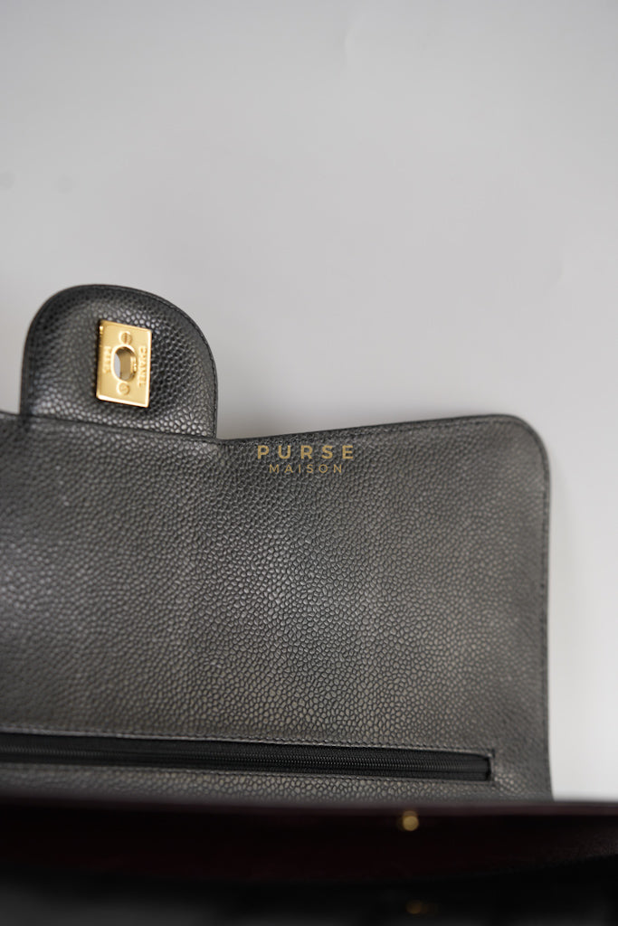 Classic Double Flap Maxi in Black Caviar Leather & Gold Hardware (Series 15) | Purse Maison Luxury Bags Shop