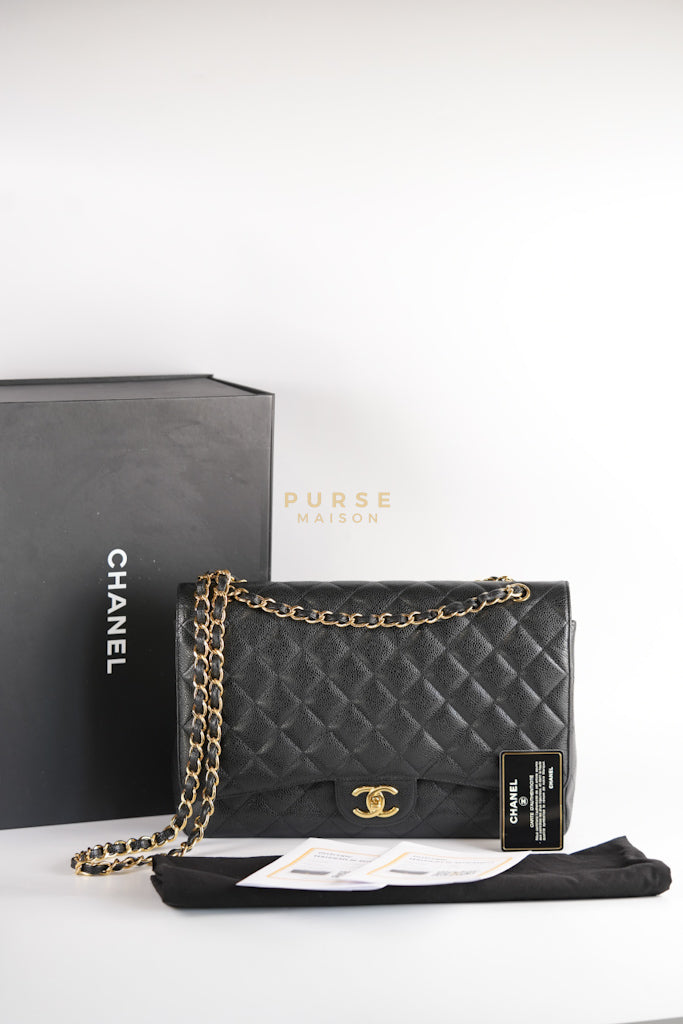 Classic Double Flap Maxi in Black Caviar Leather & Gold Hardware (Series 15) | Purse Maison Luxury Bags Shop