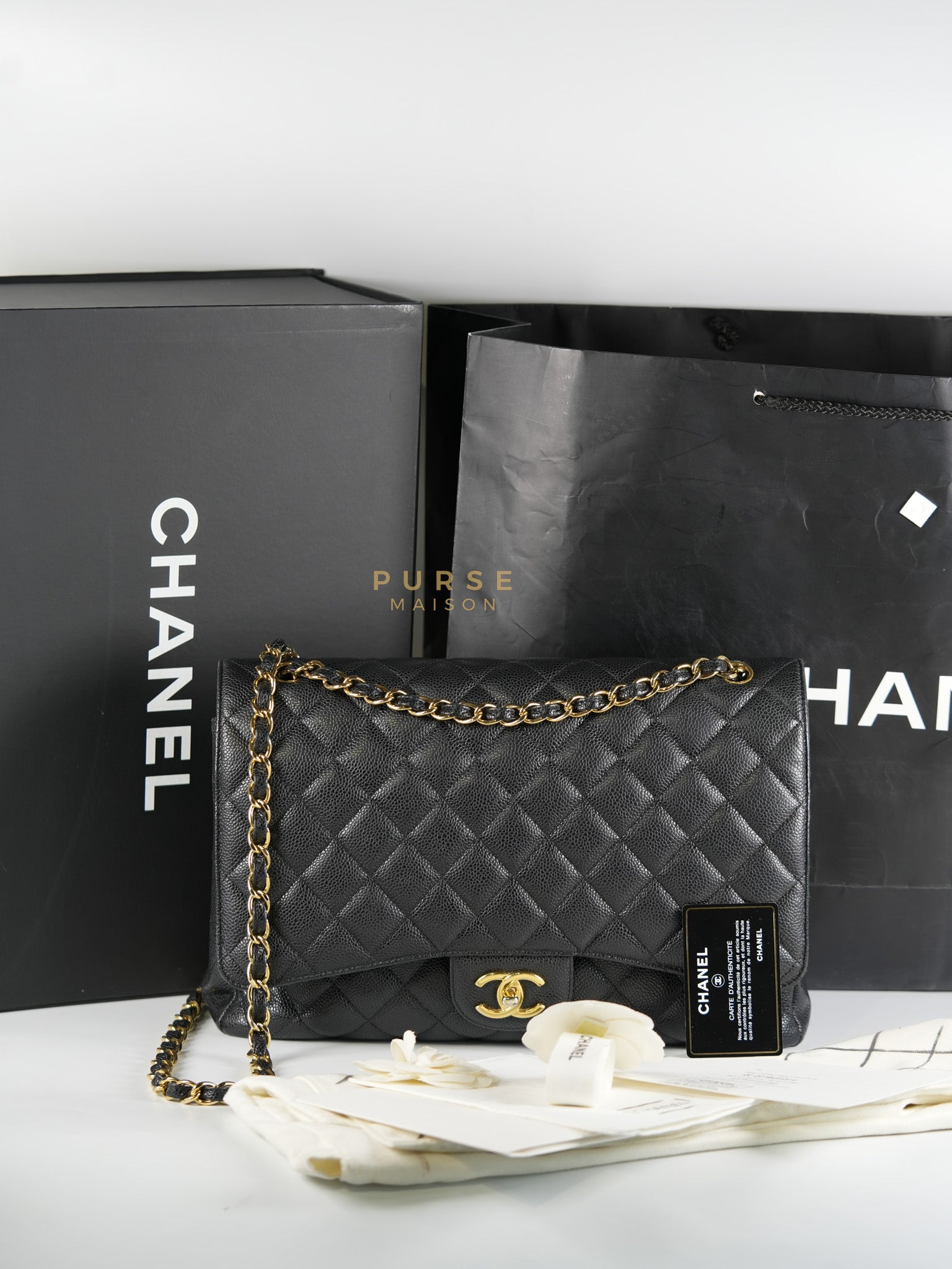 Classic Double Flap Maxi in Black Caviar Leather & Gold Hardware (Series 19) | Purse Maison Luxury Bags Shop