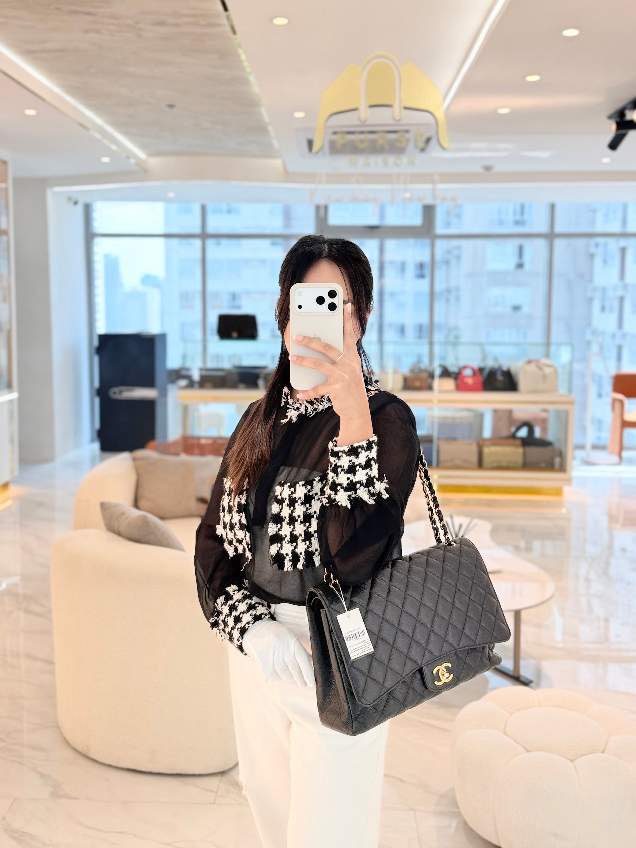 Classic Double Flap Maxi in Black Caviar Leather & Gold Hardware (Series 19) | Purse Maison Luxury Bags Shop