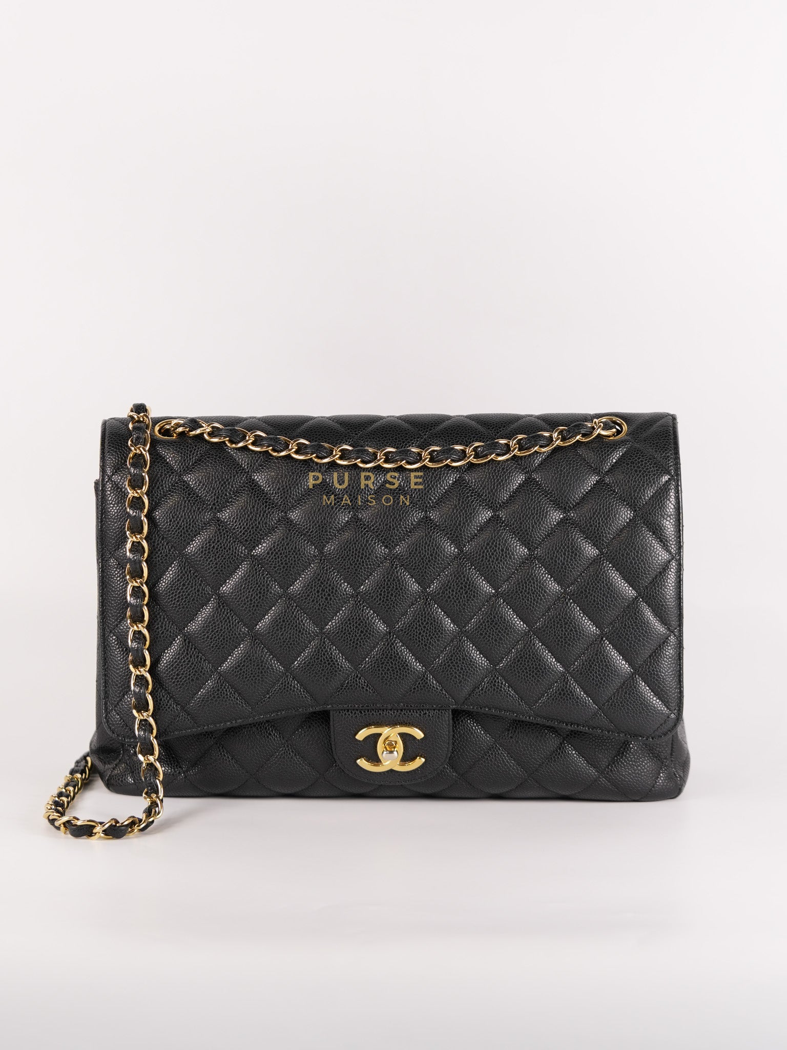 Classic Double Flap Maxi in Black Caviar Leather & Gold Hardware (Series 19) | Purse Maison Luxury Bags Shop