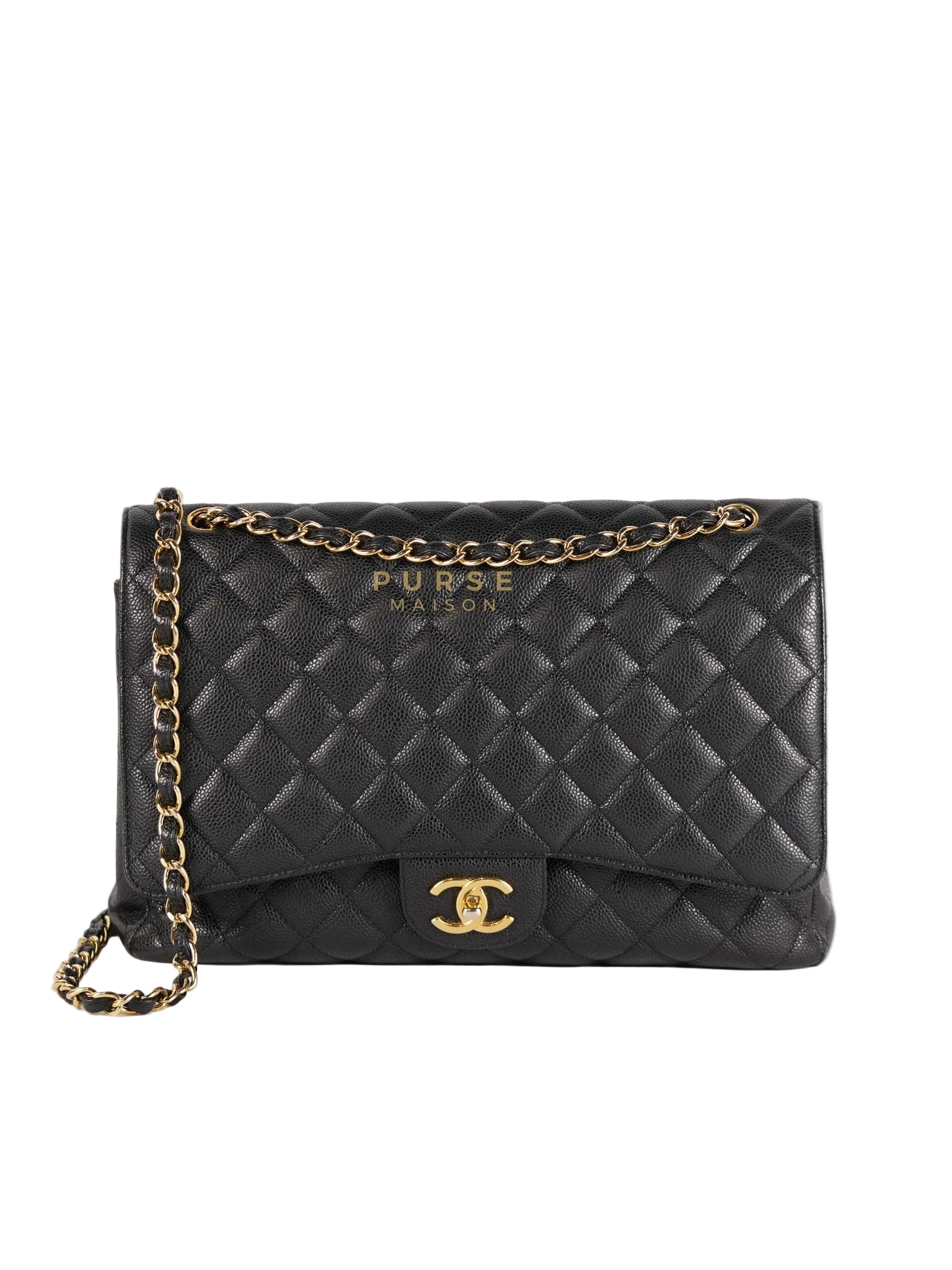 Classic Double Flap Maxi in Black Caviar Leather & Gold Hardware (Series 19) | Purse Maison Luxury Bags Shop