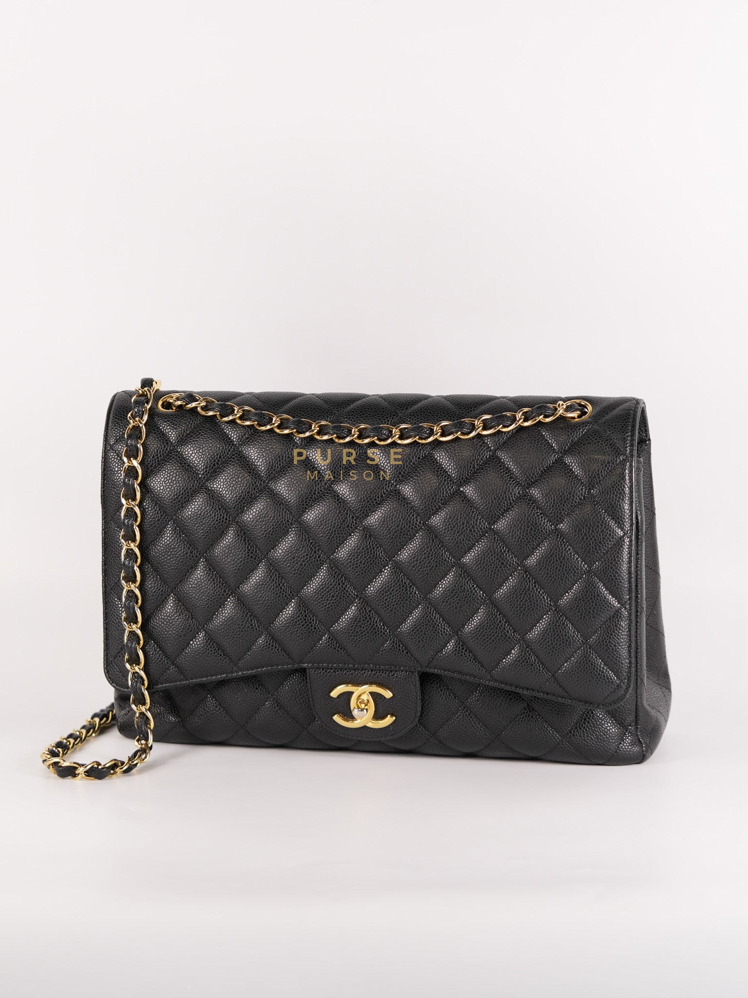 Classic Double Flap Maxi in Black Caviar Leather & Gold Hardware (Series 19) | Purse Maison Luxury Bags Shop