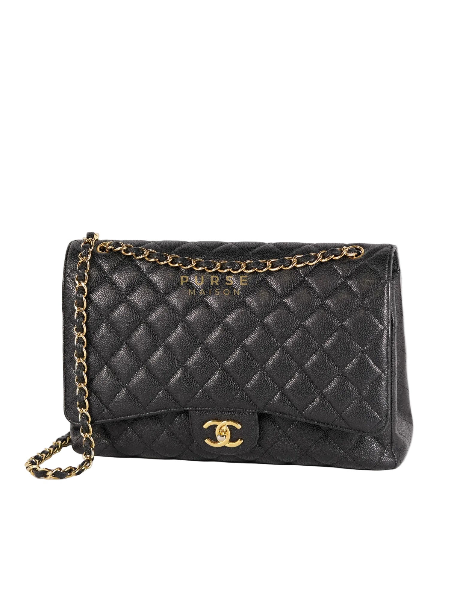 Classic Double Flap Maxi in Black Caviar Leather & Gold Hardware (Series 19) | Purse Maison Luxury Bags Shop