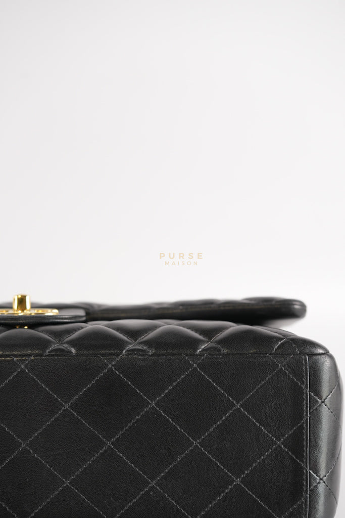Classic Double Flap Maxi in Black Lambskin Leather and Gold Hardware Series 14 | Purse Maison Luxury Bags Shop