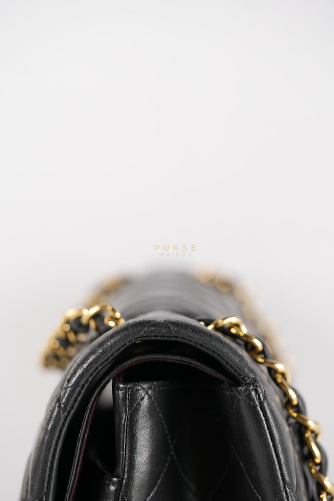 Classic Double Flap Maxi in Black Lambskin Leather and Gold Hardware Series 14 | Purse Maison Luxury Bags Shop