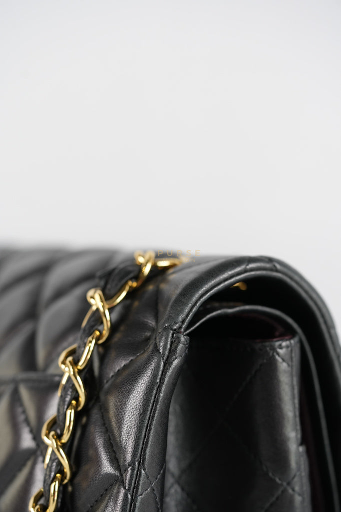 Classic Double Flap Maxi in Black Lambskin Leather and Gold Hardware Series 14 | Purse Maison Luxury Bags Shop