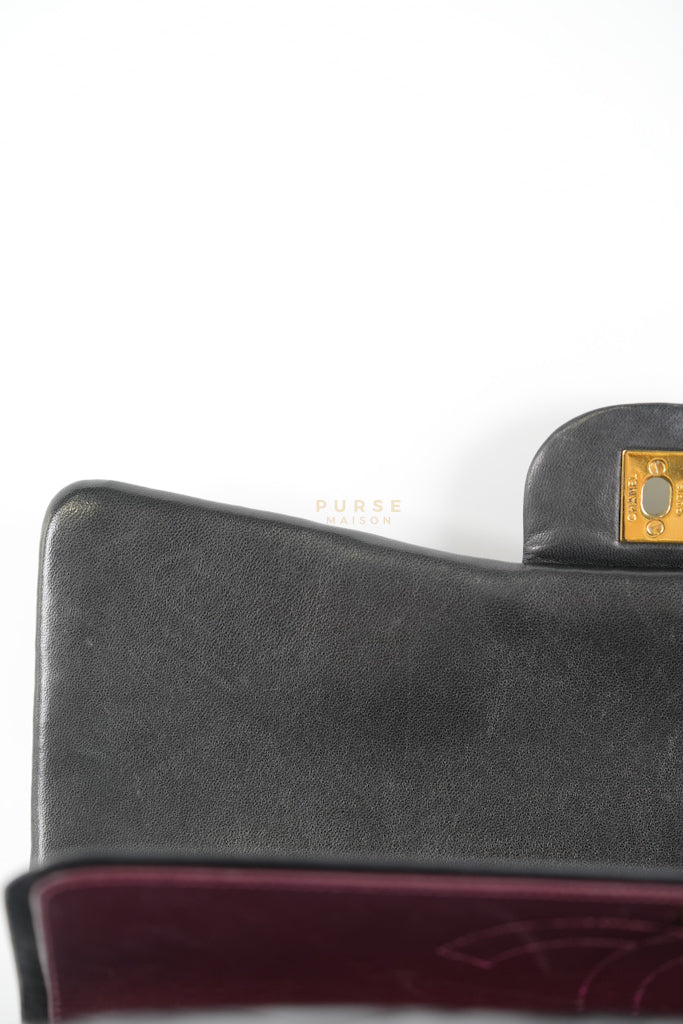 Classic Double Flap Maxi in Black Lambskin Leather and Gold Hardware Series 14 | Purse Maison Luxury Bags Shop