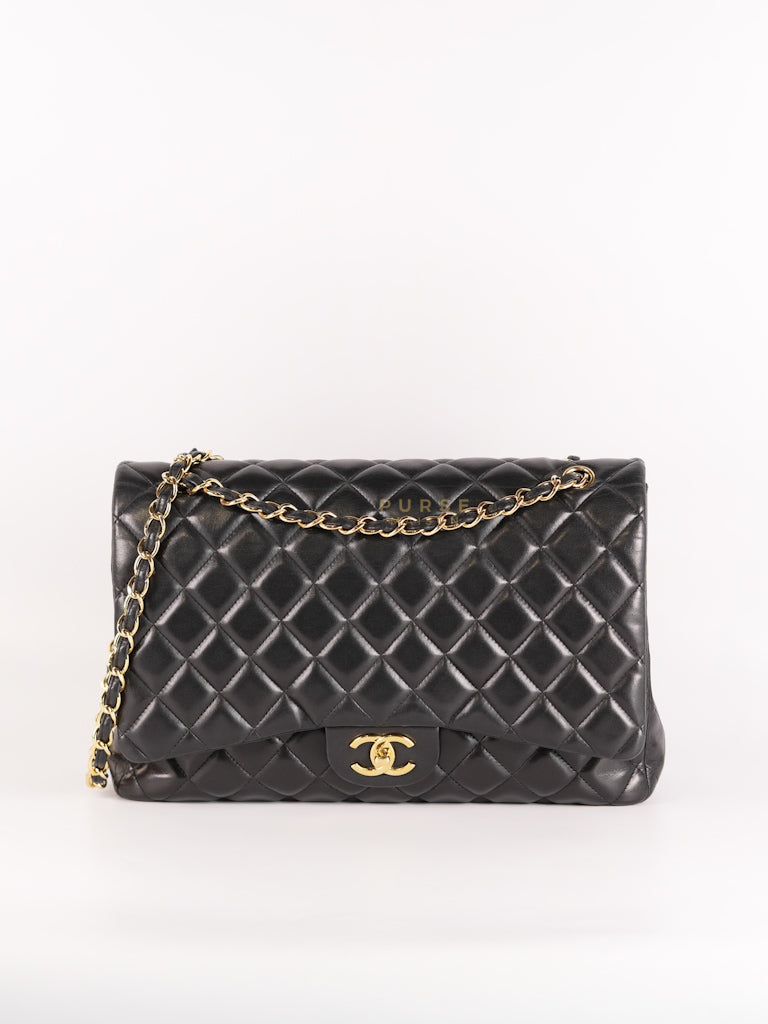 Classic Double Flap Maxi in Black Lambskin Leather and Gold Hardware Series 14 | Purse Maison Luxury Bags Shop