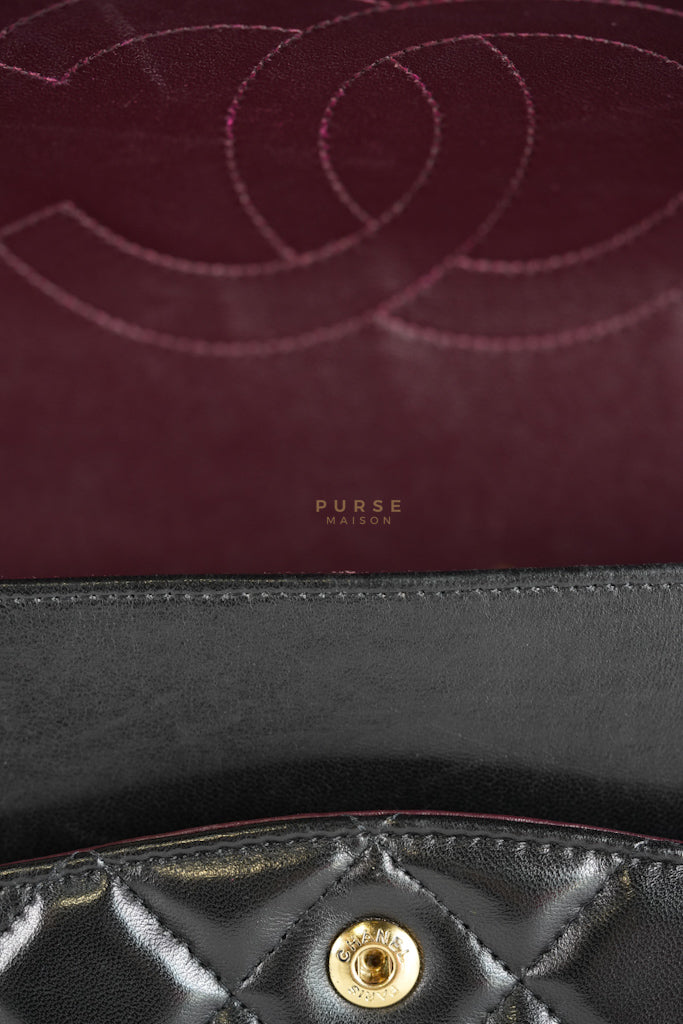 Classic Double Flap Maxi in Black Lambskin Leather and Gold Hardware Series 14 | Purse Maison Luxury Bags Shop