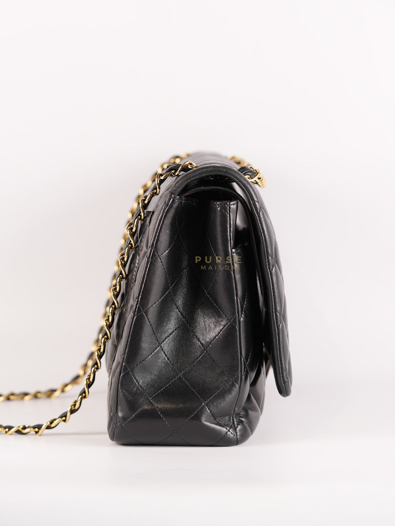 Classic Double Flap Maxi in Black Lambskin Leather and Gold Hardware Series 14 | Purse Maison Luxury Bags Shop