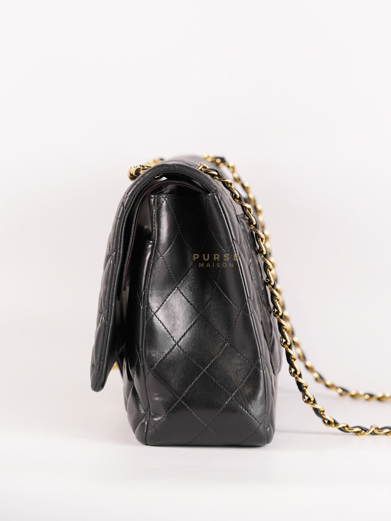 Classic Double Flap Maxi in Black Lambskin Leather and Gold Hardware Series 14 | Purse Maison Luxury Bags Shop