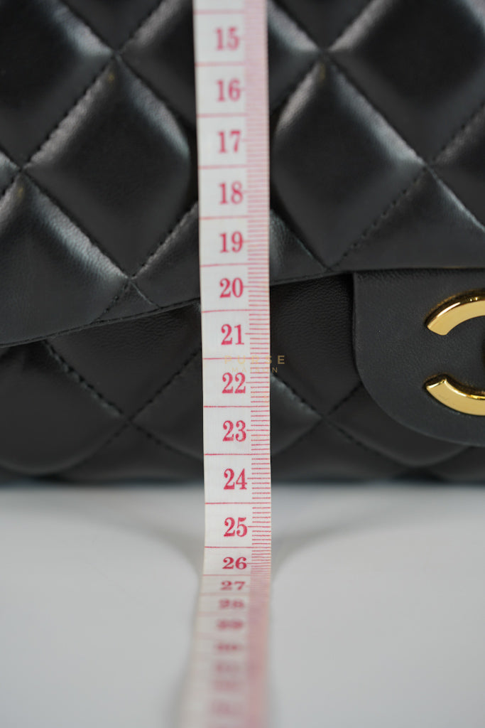 Classic Double Flap Maxi in Black Lambskin Leather and Gold Hardware Series 14 | Purse Maison Luxury Bags Shop
