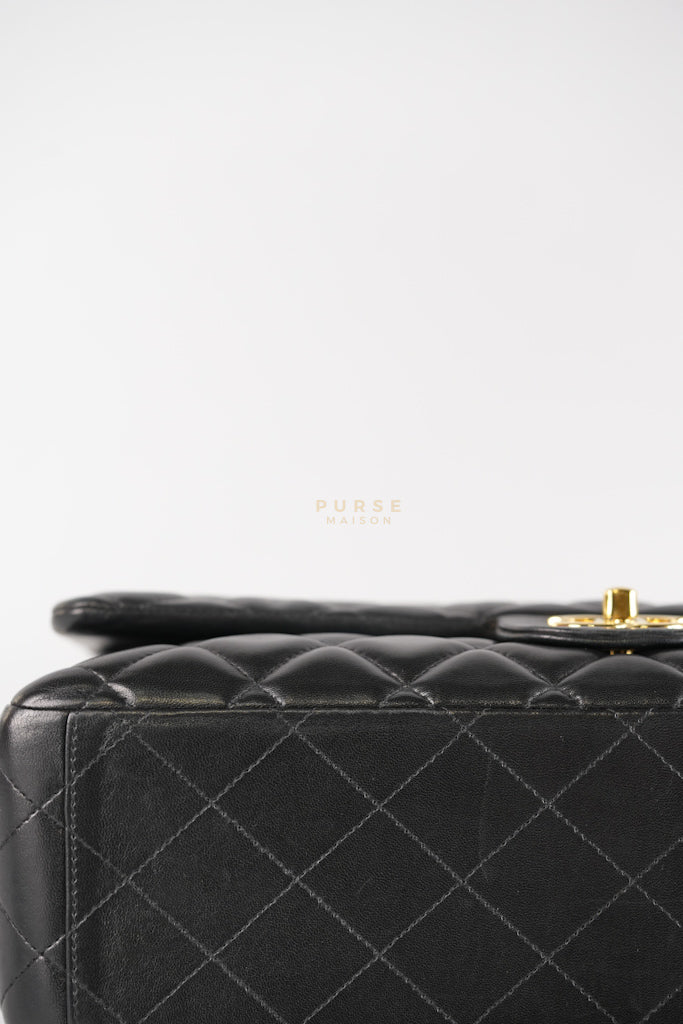 Classic Double Flap Maxi in Black Lambskin Leather and Gold Hardware Series 14 | Purse Maison Luxury Bags Shop