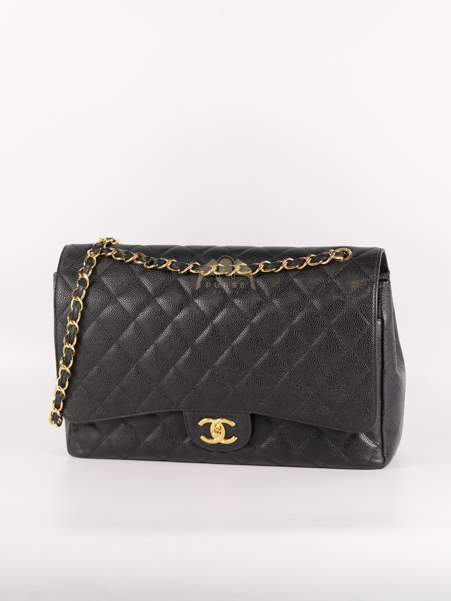 Classic Double Flap Maxi in Black Quilted Caviar Leather & Gold Hardware Series 15 | Purse Maison Luxury Bags Shop
